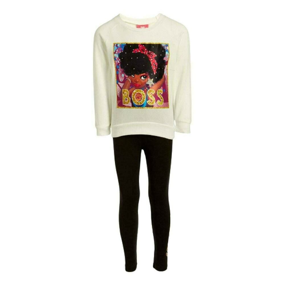 Girls Luv Pink White 'Boss' Sweatshirt & Black 'Boss' Leggings Size 4 NWT - Picture 2 of 10